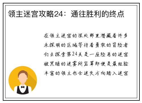 领主迷宫攻略24：通往胜利的终点